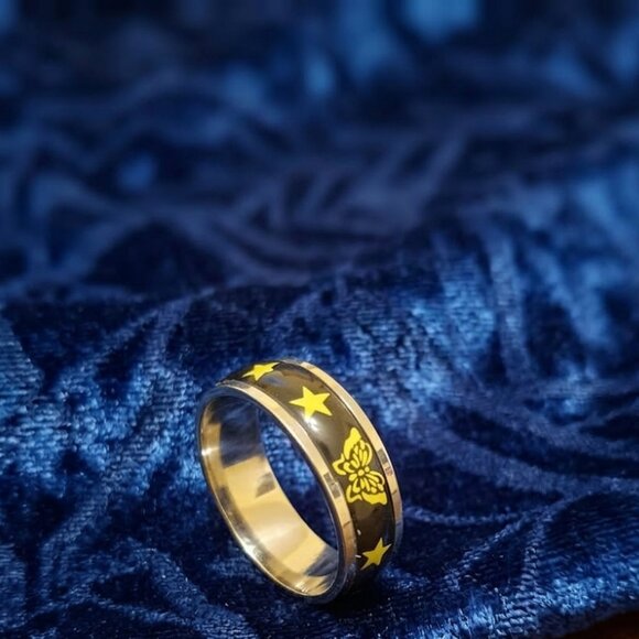 unbranded Jewelry - Stainless Steel Butterfly Star Ring Yellow Black Enamel Band Celestial Size 10